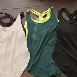 Fabletics Women's Bra Tank Tops - Cream, Green, Black- 3 Bra Tank BUNDLE